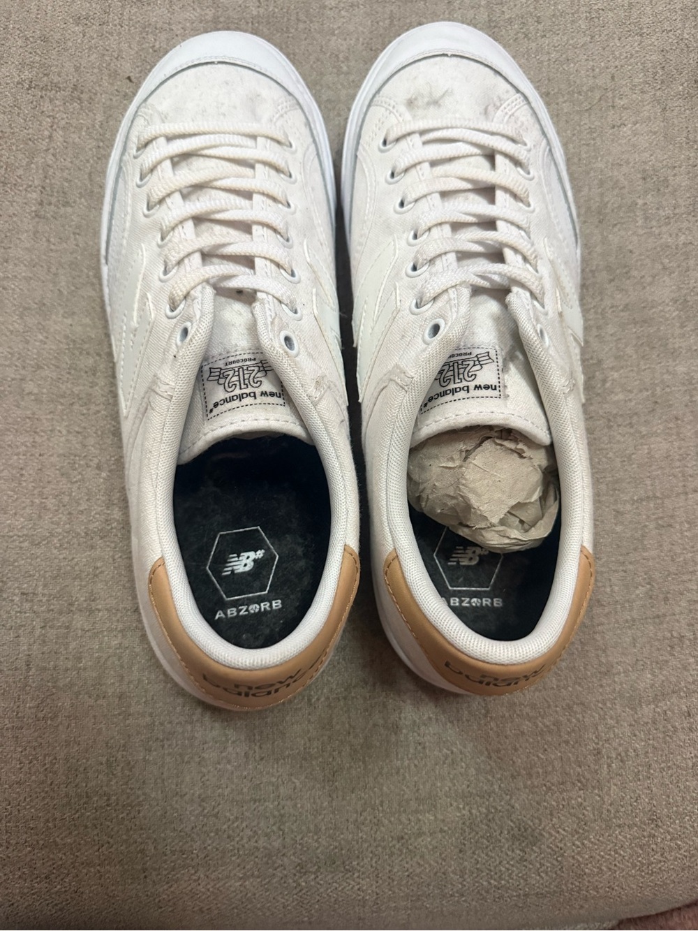 New Balance Men’s White Canvas Sneakers with Tan Heel Patch